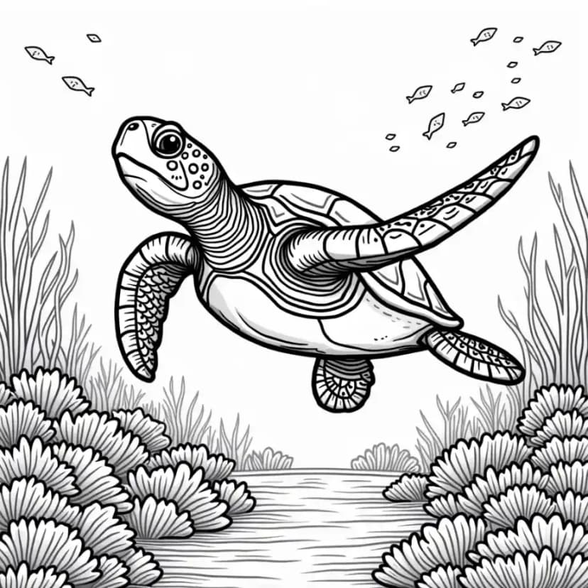 Tortue de mer à colorier